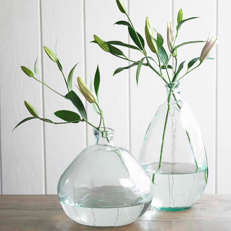 Clear Recycled Glass Balloon Vases, Set of 2 in Tall & Askew